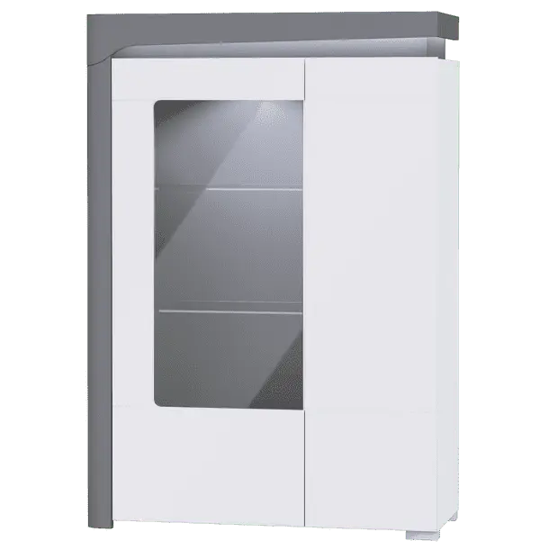 Athens Grey And White Gloss Low Wide Display Cabinet with LED Lights AMOS
