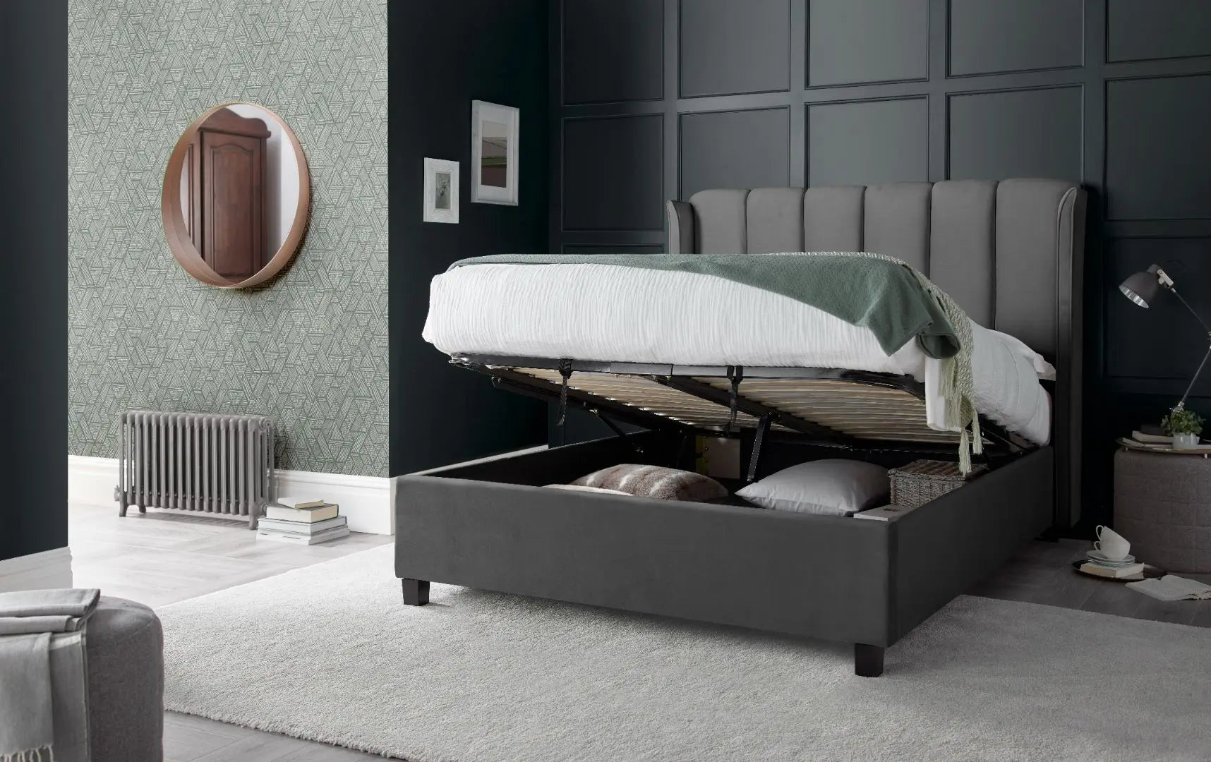 Aurora Grey Velvet Ottoman Bed Double (4ft6)-JE Retailonline