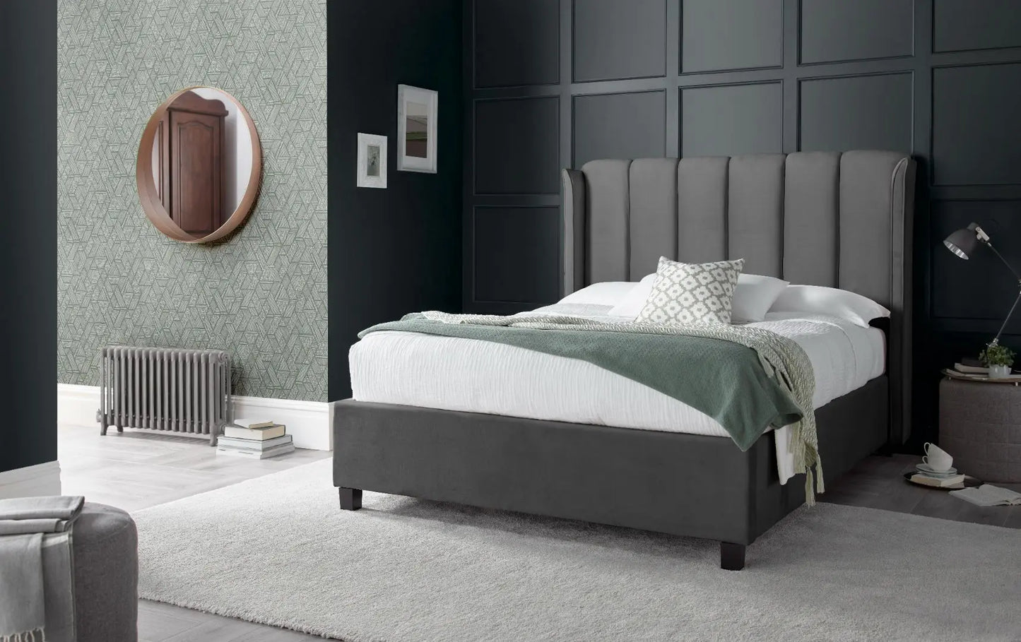 Aurora Grey Velvet Ottoman Bed Double (4ft6)-JE Retailonline
