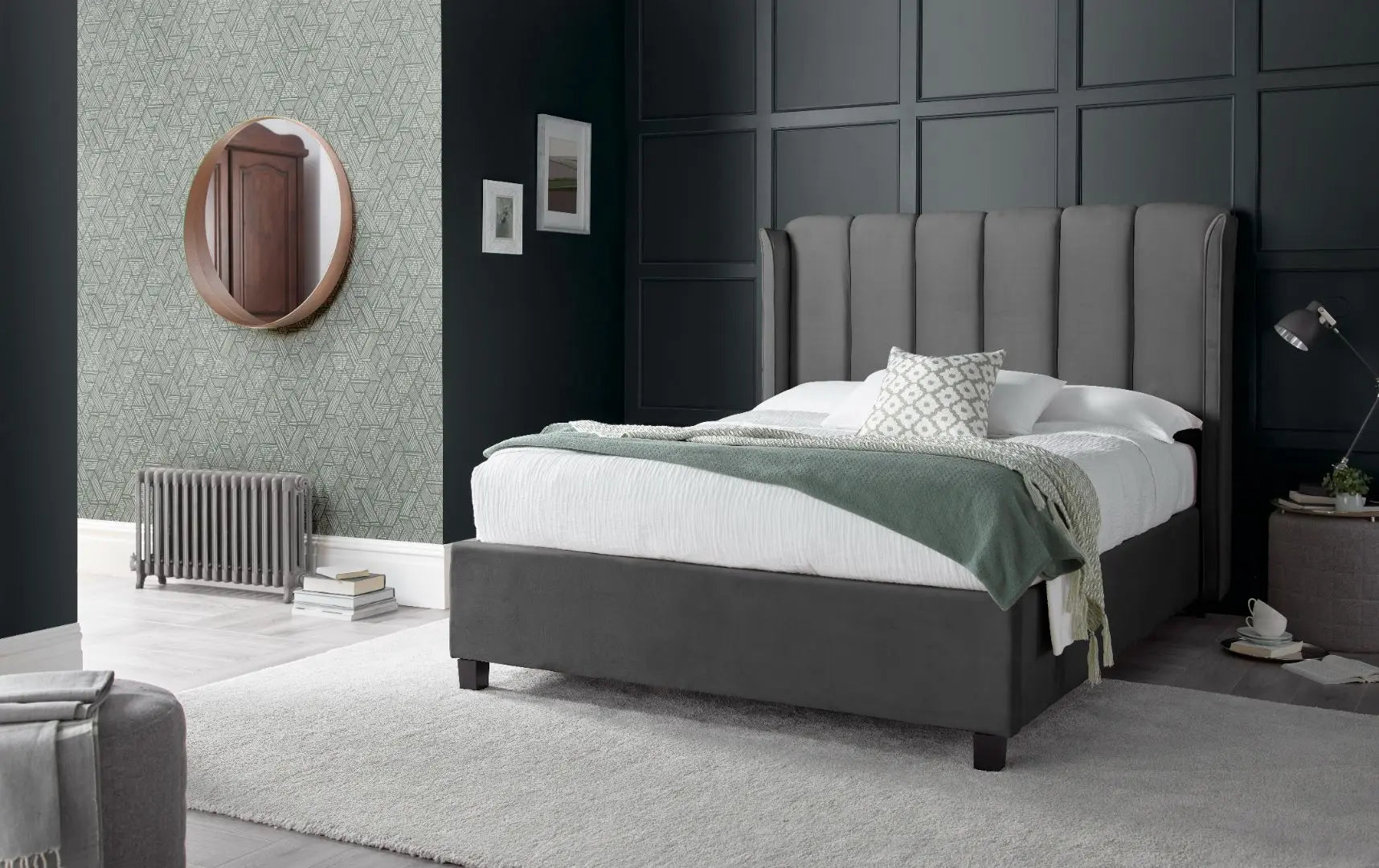 Aurora Grey Velvet Ottoman Bed Double (4ft6)-JE Retailonline