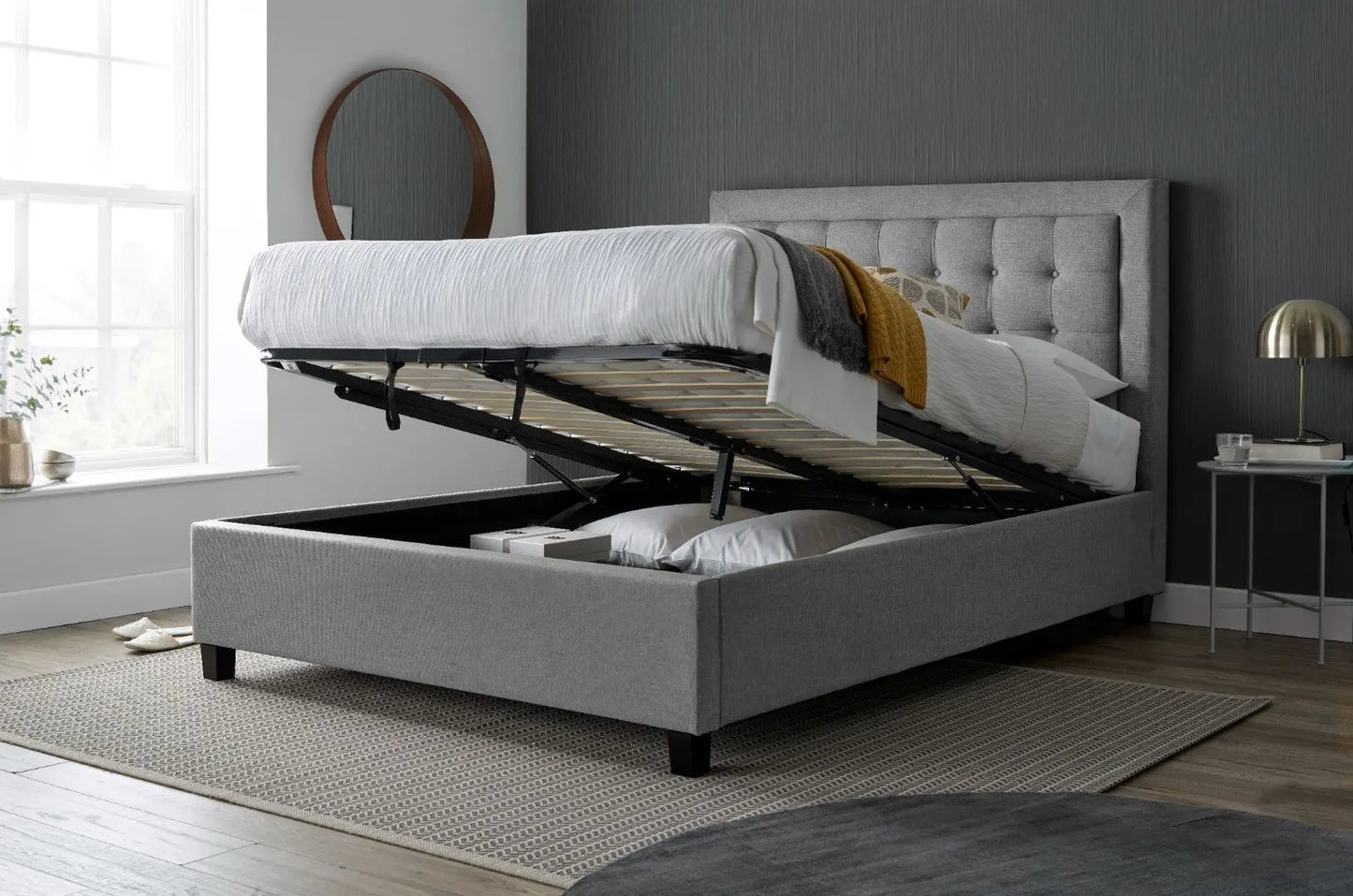 Brandon Grey Fabric Ottoman Bed-JE Retailonline