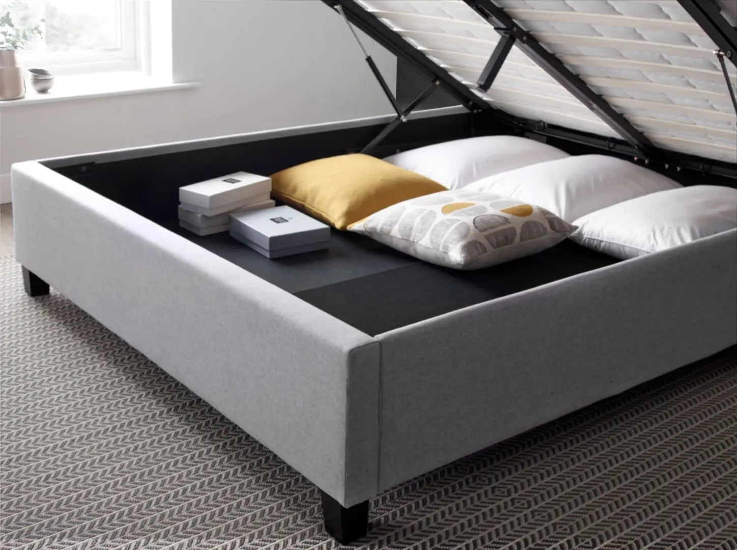 Brandon Grey Fabric Ottoman Bed-JE Retailonline