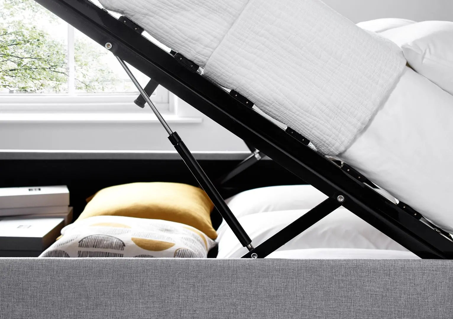 Brandon Grey Fabric Ottoman Bed-JE Retailonline