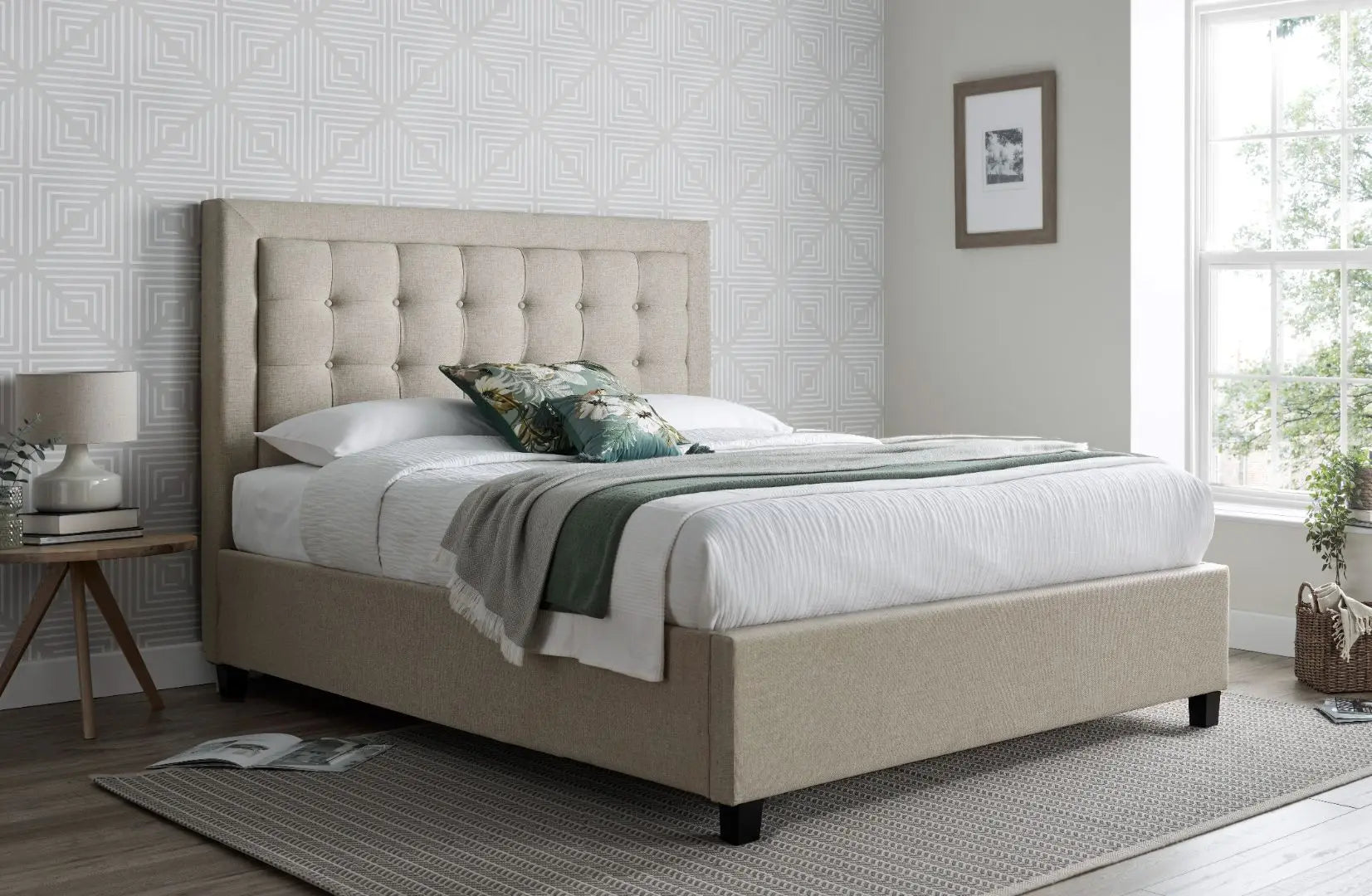Brandon Oatmeal Fabric Ottoman Bed-JE Retailonline