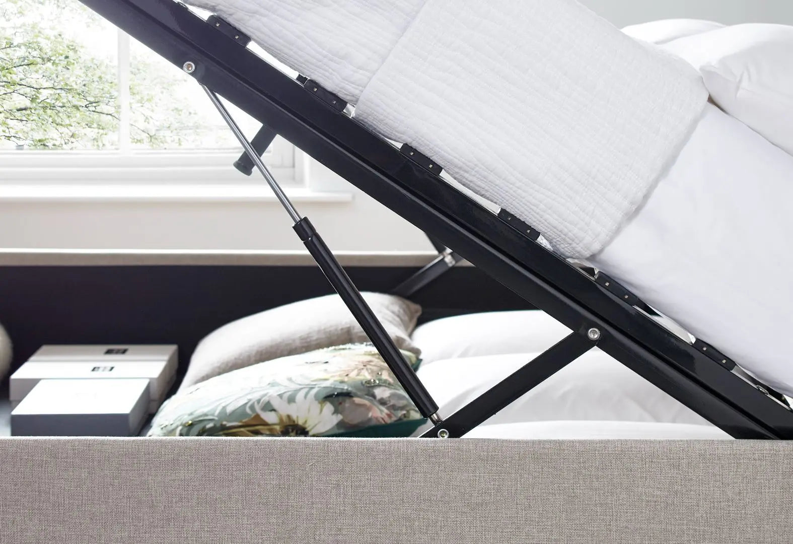 Brandon Oatmeal Fabric Ottoman Bed-JE Retailonline