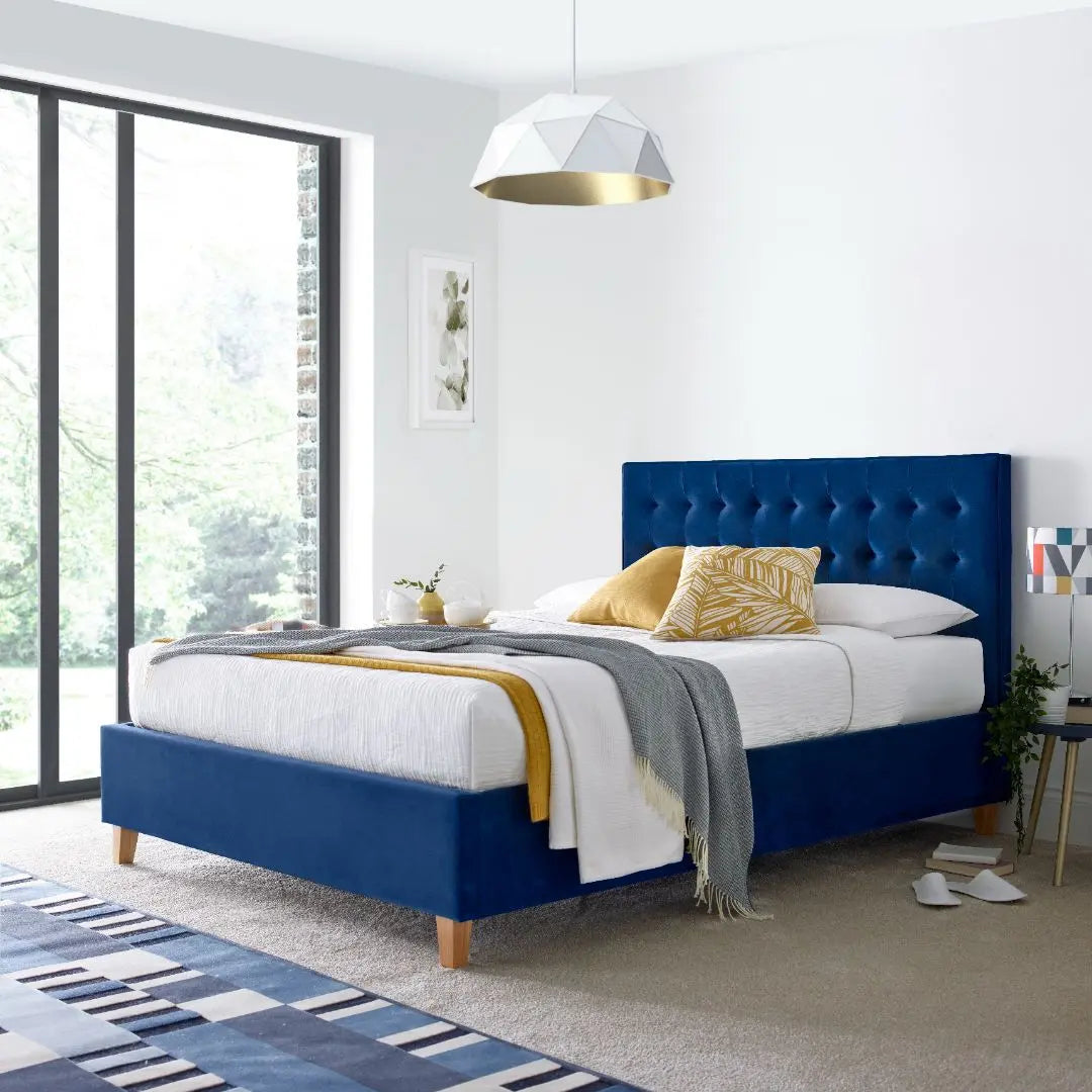 Kingham Blue Velvet Ottoman Bed-JE Retailonline