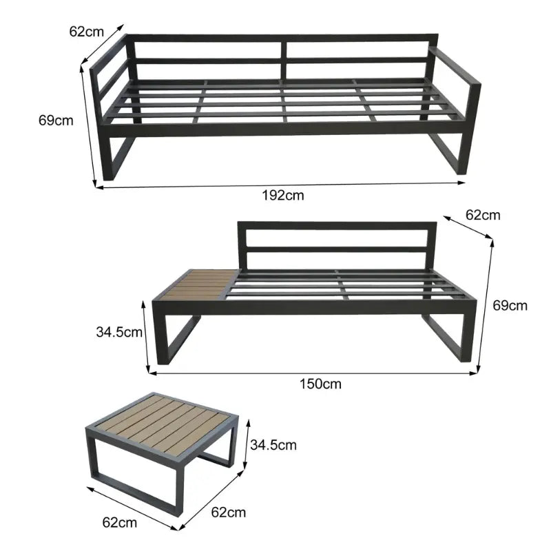 Positano 5 seat outdoor aluminium garden Sofa set with coffee table-JE Retailonline