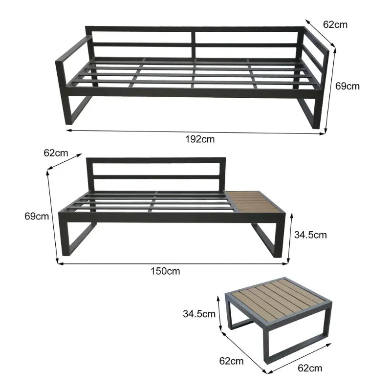 Positano 5 seat outdoor aluminium garden Sofa set with coffee table-JE Retailonline