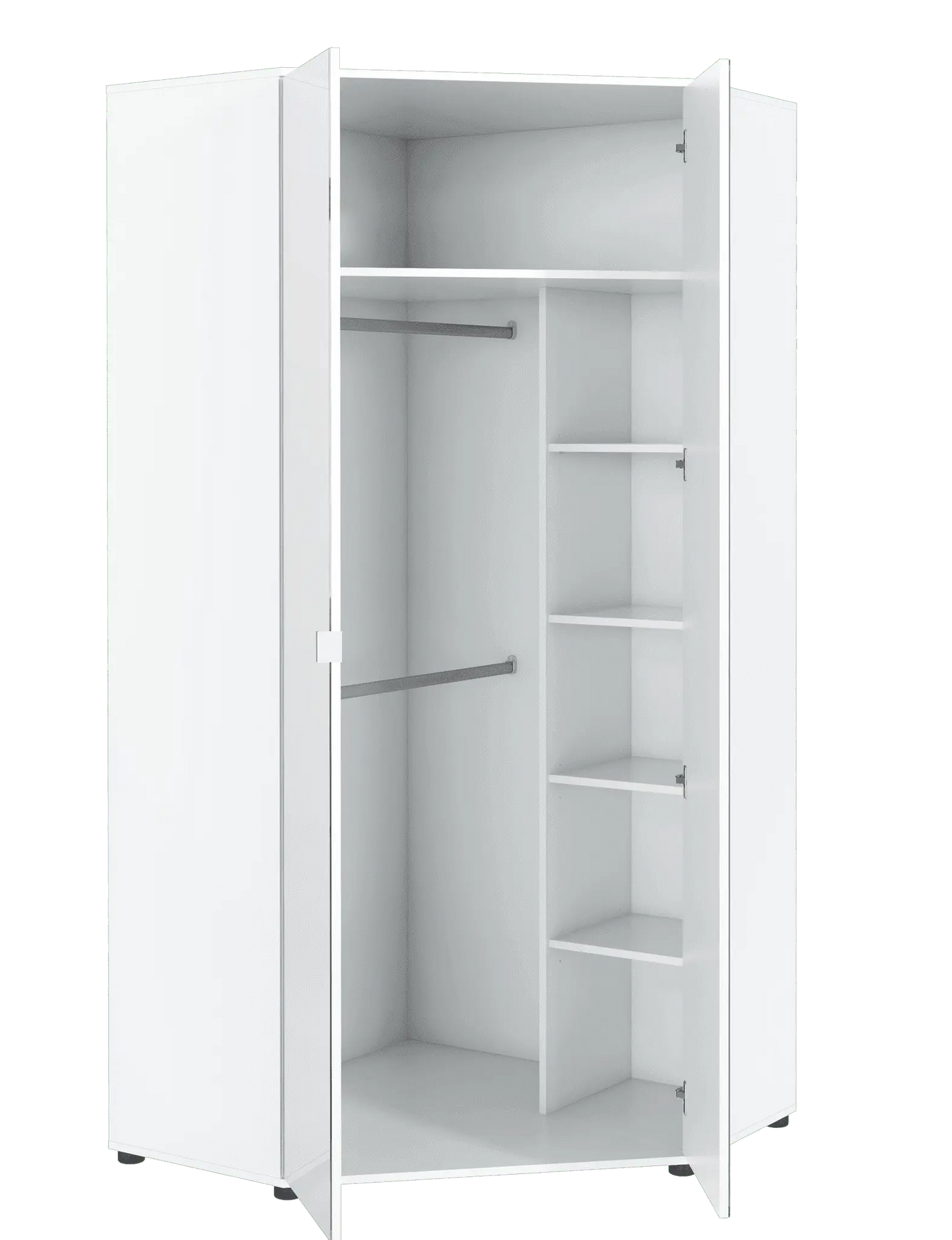 Santino Full Mirrored and White 2 Door Corner Wardrobe AMOS