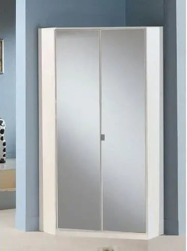 Santino Full Mirrored and White 2 Door Corner Wardrobe AMOS
