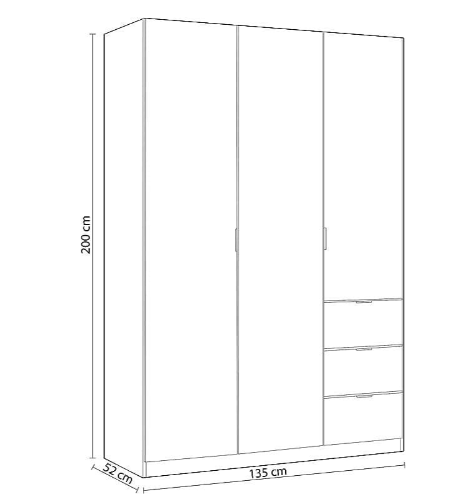 Cairo Artic White Compact 3 Door 3 Drawer Space-Saving 135cm Wardrobe