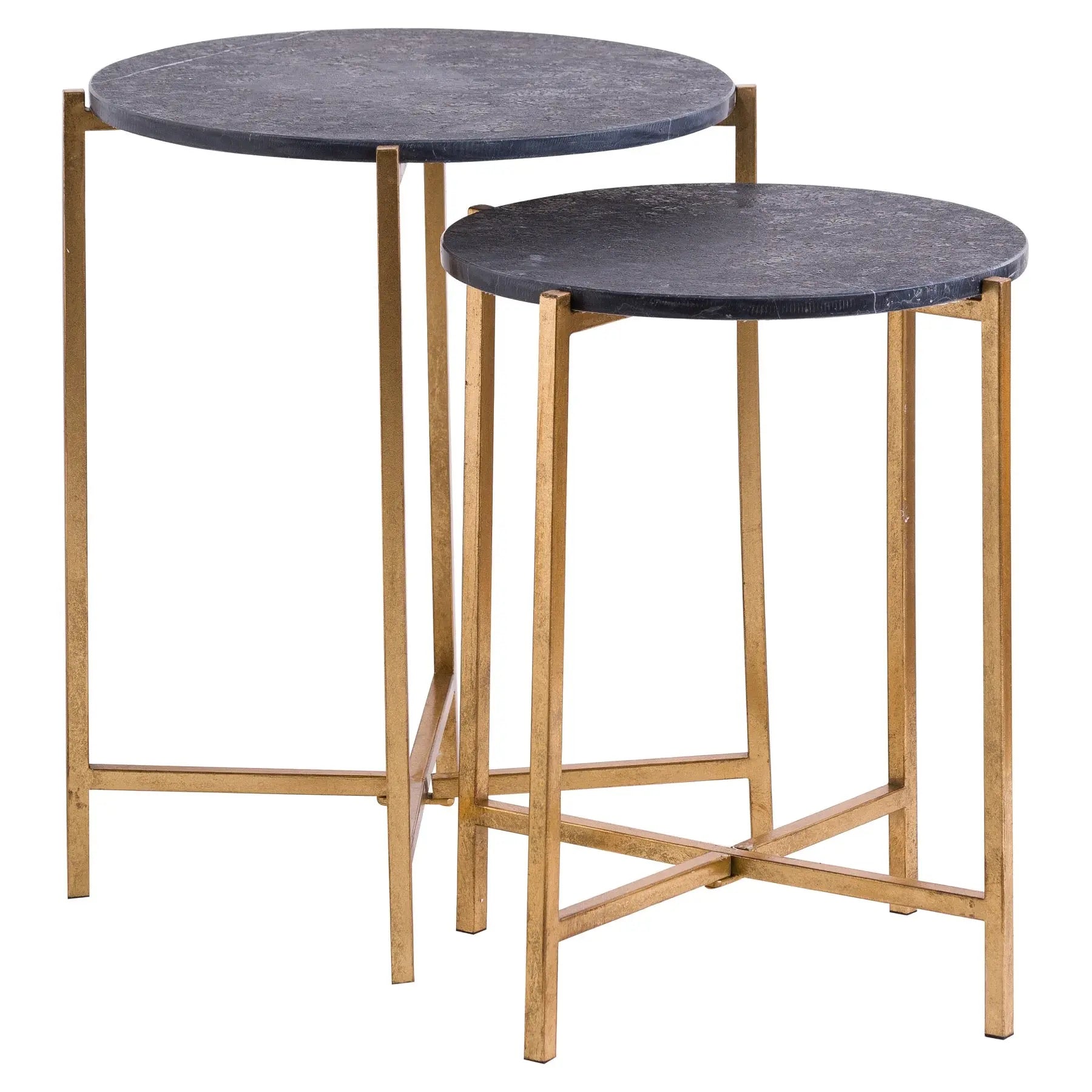 Dim Gray Set Of 2 Gold And Black Marble Tables