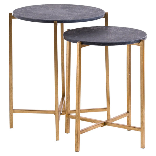 Dim Gray Set Of 2 Gold And Black Marble Tables