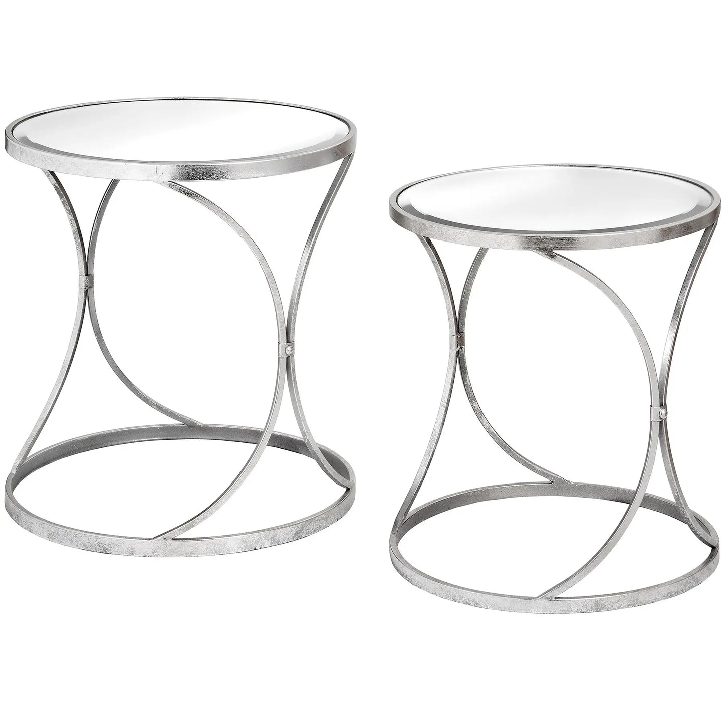 Light Gray Silver Curved Design Set Of 2 Side Tables