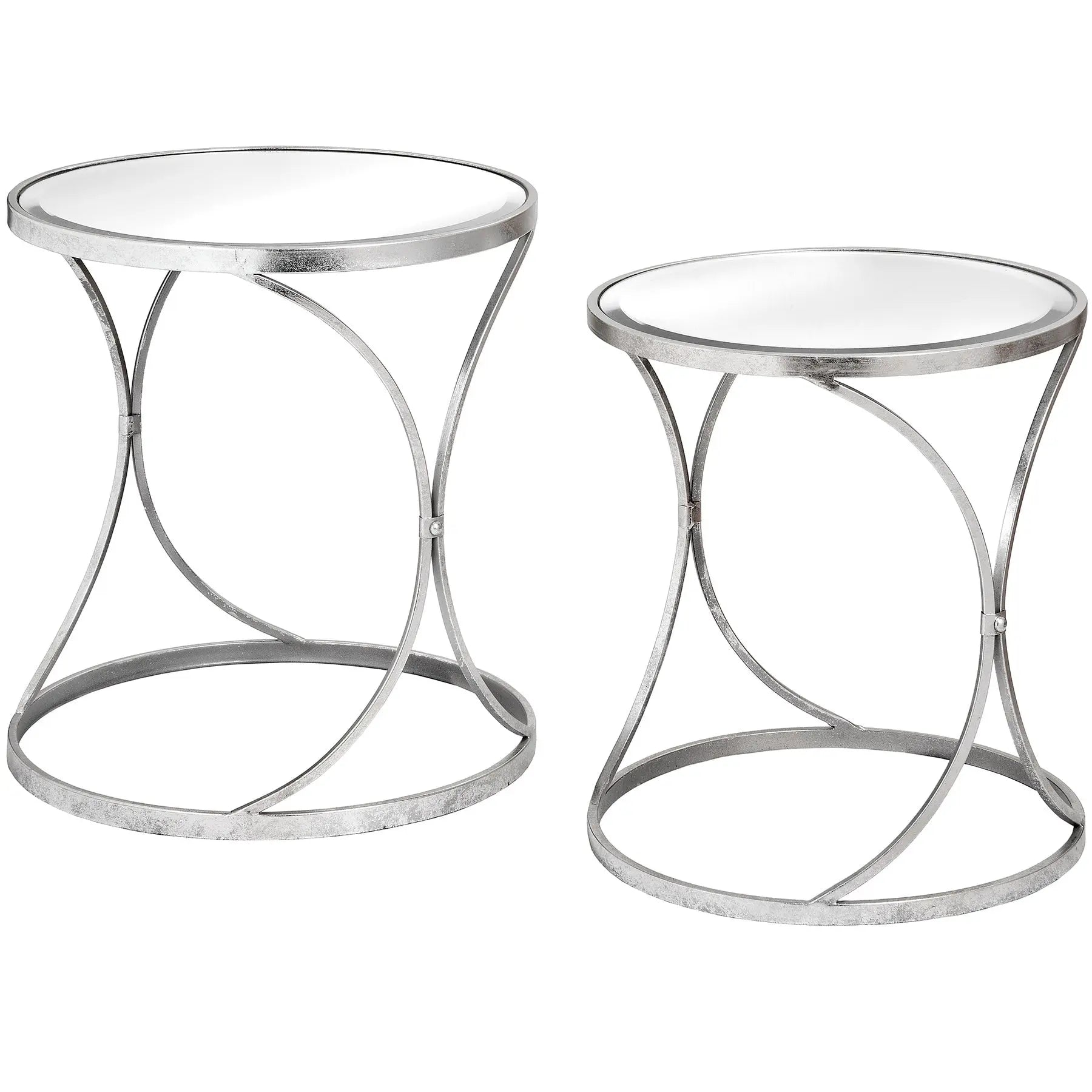 Light Gray Silver Curved Design Set Of 2 Side Tables