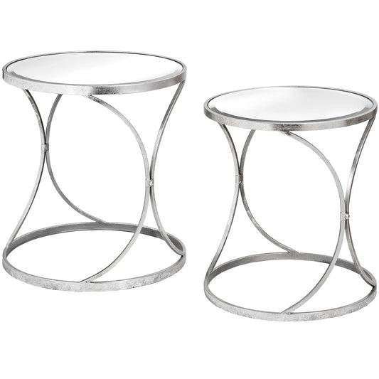 Light Gray Silver Curved Design Set Of 2 Side Tables