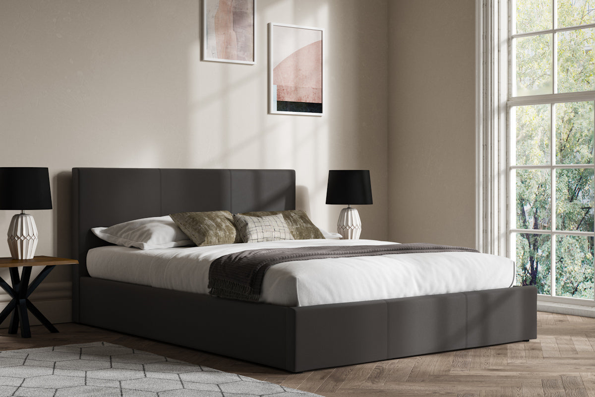 Emporia Madrid Faux Leather Ottoman Bed - Grey-JE Retailonline