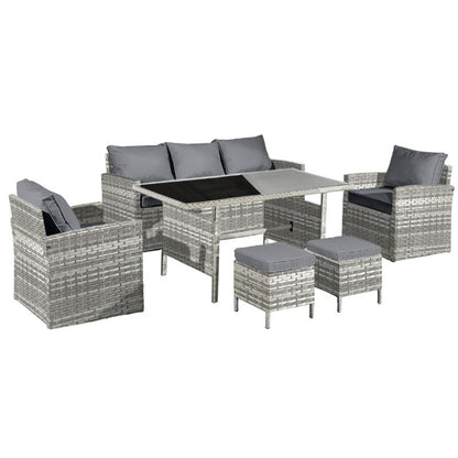 Fiji Rattan 7 Seat Lounge Dining Set in Dove Grey-JE Retailonline