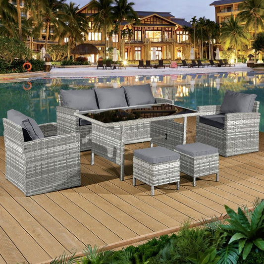 Fiji Rattan 7 Seat Lounge Dining Set in Dove Grey-JE Retailonline