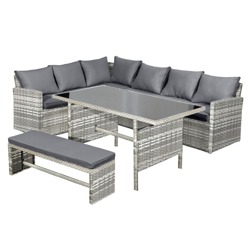 Fiji Rattan 8 Seat Corner Dining Set in Dove Grey-JE Retailonline