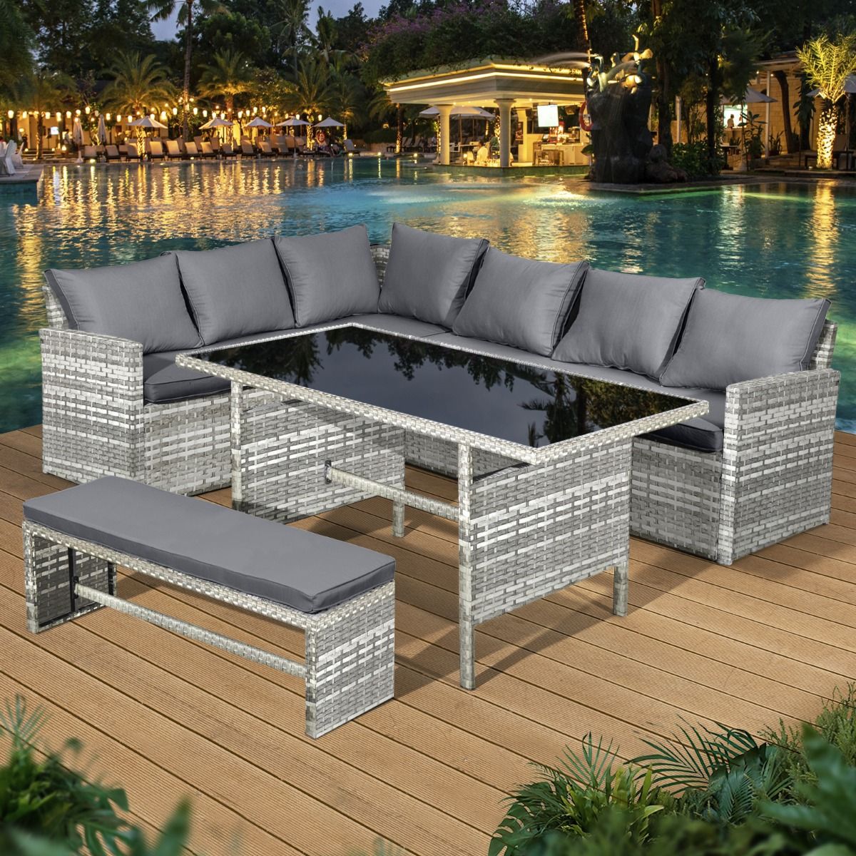 Fiji Rattan 8 Seat Corner Dining Set in Dove Grey-JE Retailonline