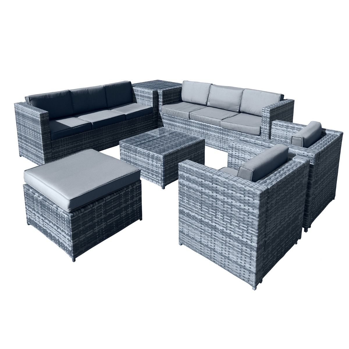 Malta XS Rattan 9 Seat U-Shape Set in Ocean Grey-JE Retailonline