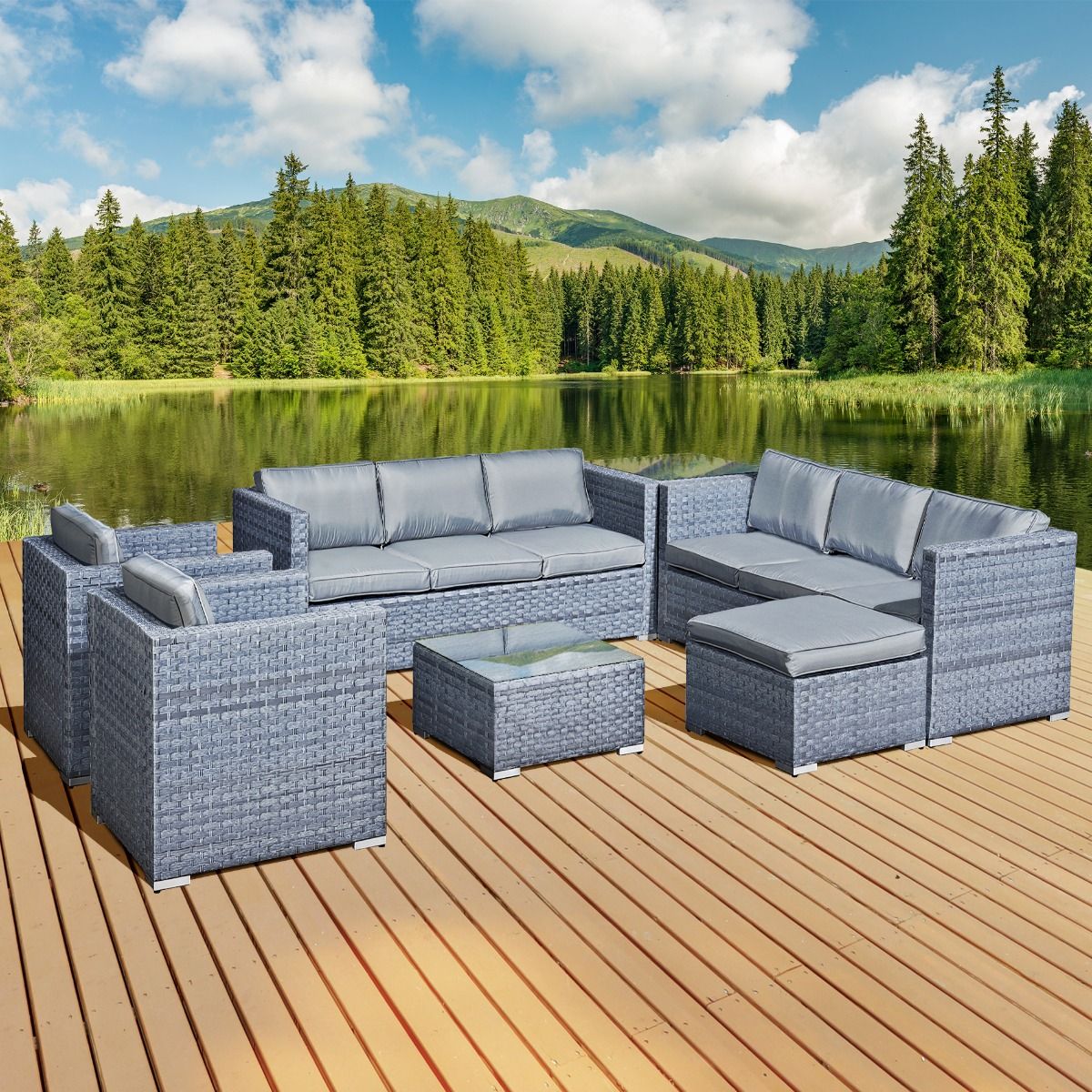 Malta XS Rattan 9 Seat U-Shape Set in Ocean Grey-JE Retailonline