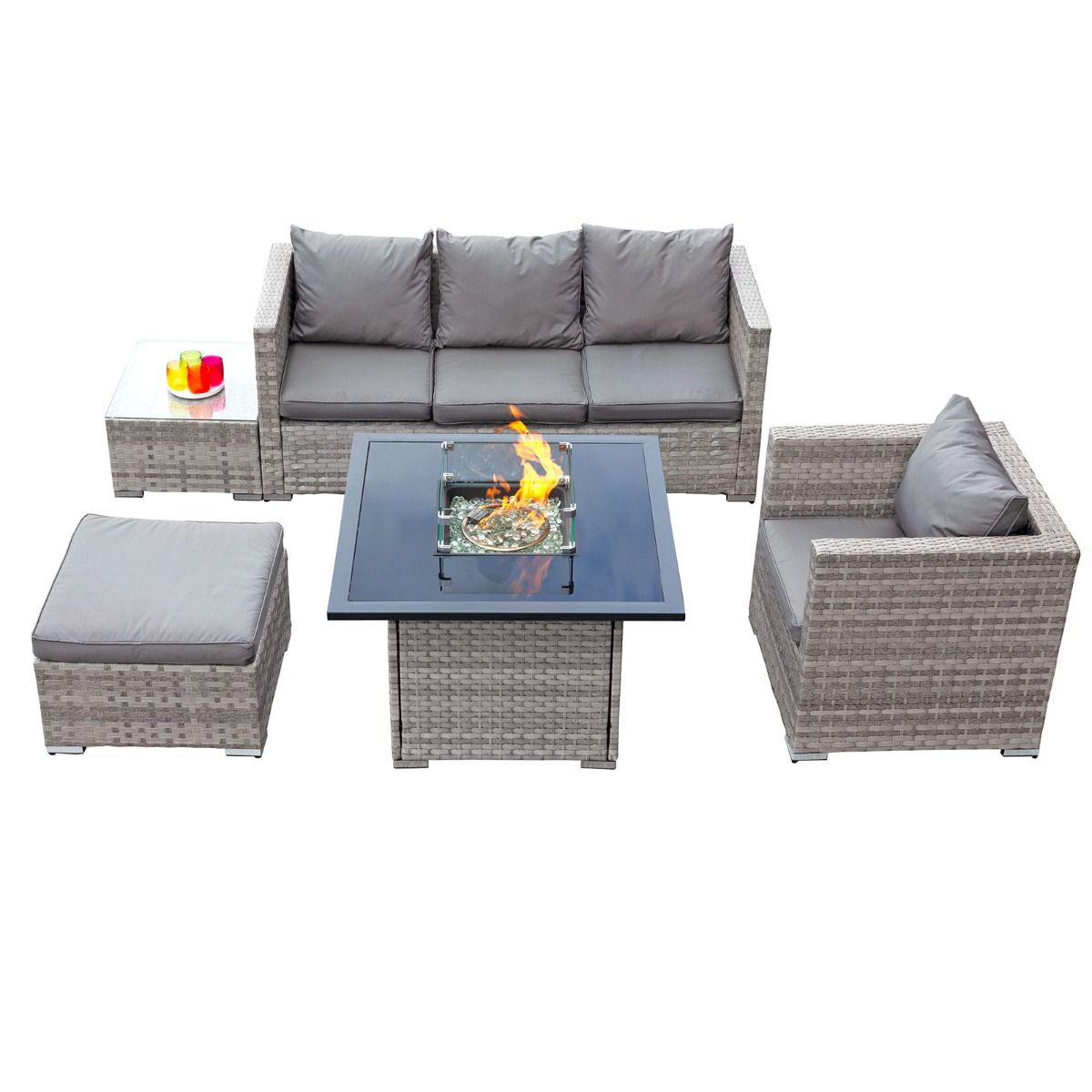 Acorn Rattan 5 Seat Firepit Lounge Set in Dove Grey-JE Retailonline