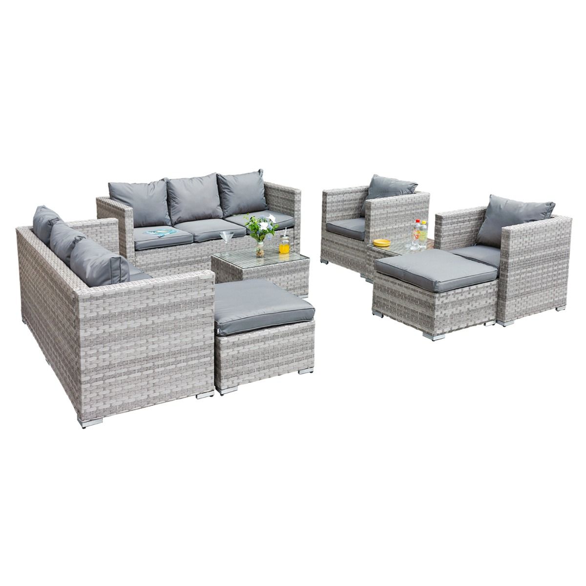 Acorn Deluxe Rattan Garden Furniture 10 Seat Modular Sofa Set in Dove Grey-JE Retailonline