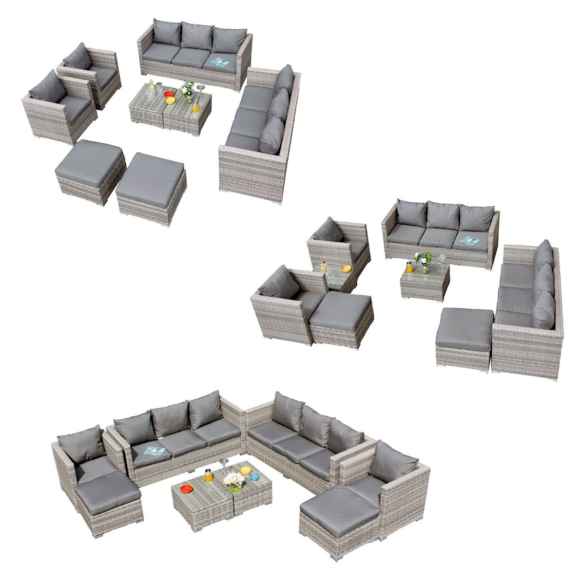 Acorn Deluxe Rattan Garden Furniture 10 Seat Modular Sofa Set in Dove Grey-JE Retailonline