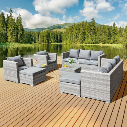 Acorn Deluxe Rattan Garden Furniture 10 Seat Modular Sofa Set in Dove Grey-JE Retailonline