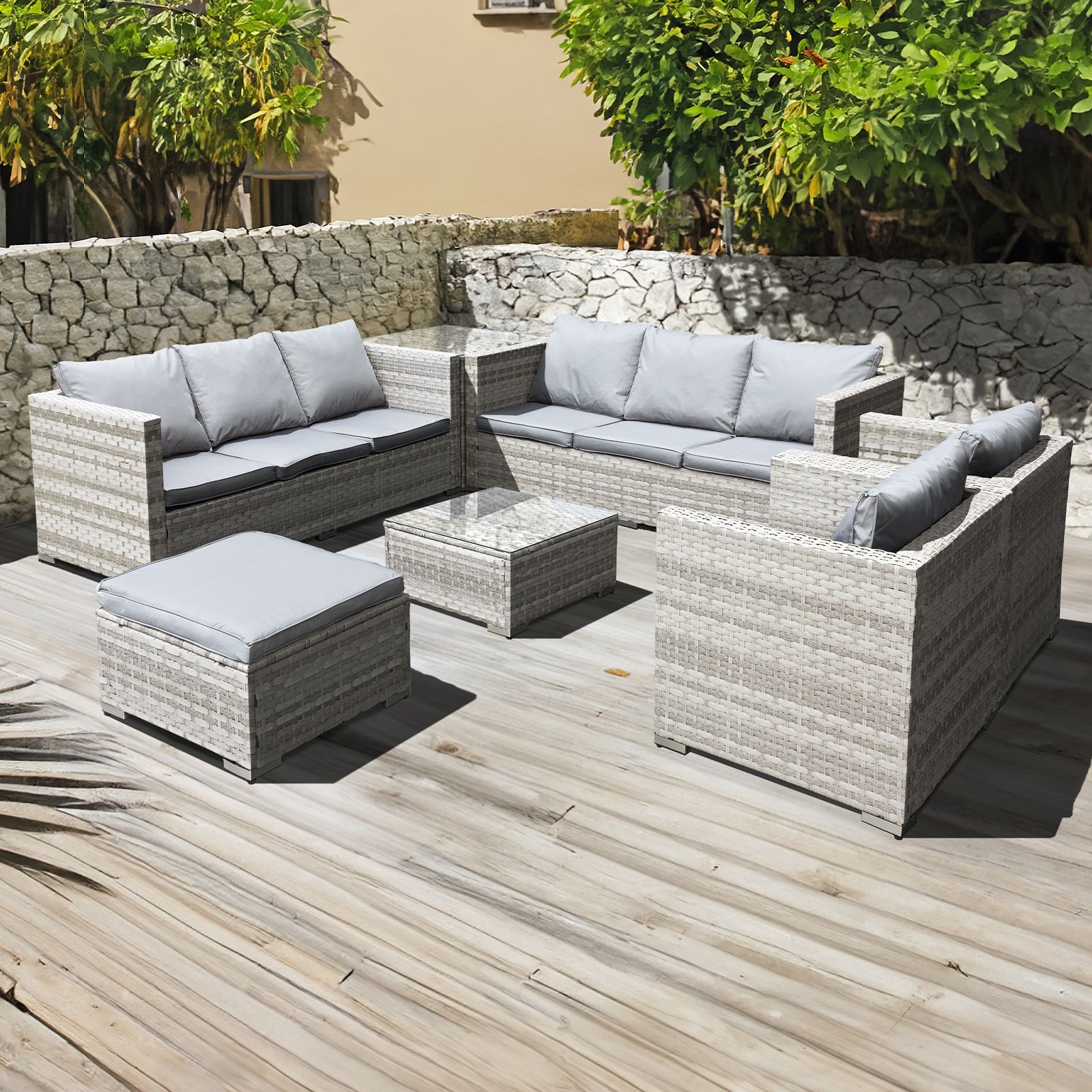 Malta XS Rattan Furniture 9 Seat U-Shape Set in Dove Grey-JE Retailonline