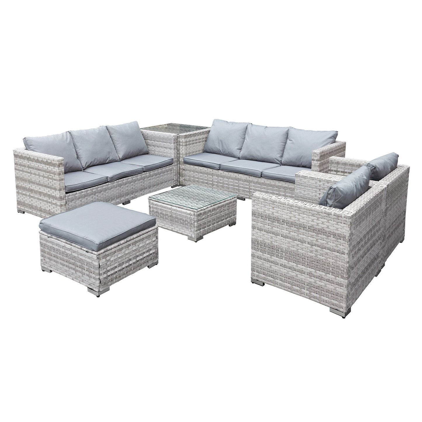 Malta XS Rattan Furniture 9 Seat U-Shape Set in Dove Grey-JE Retailonline