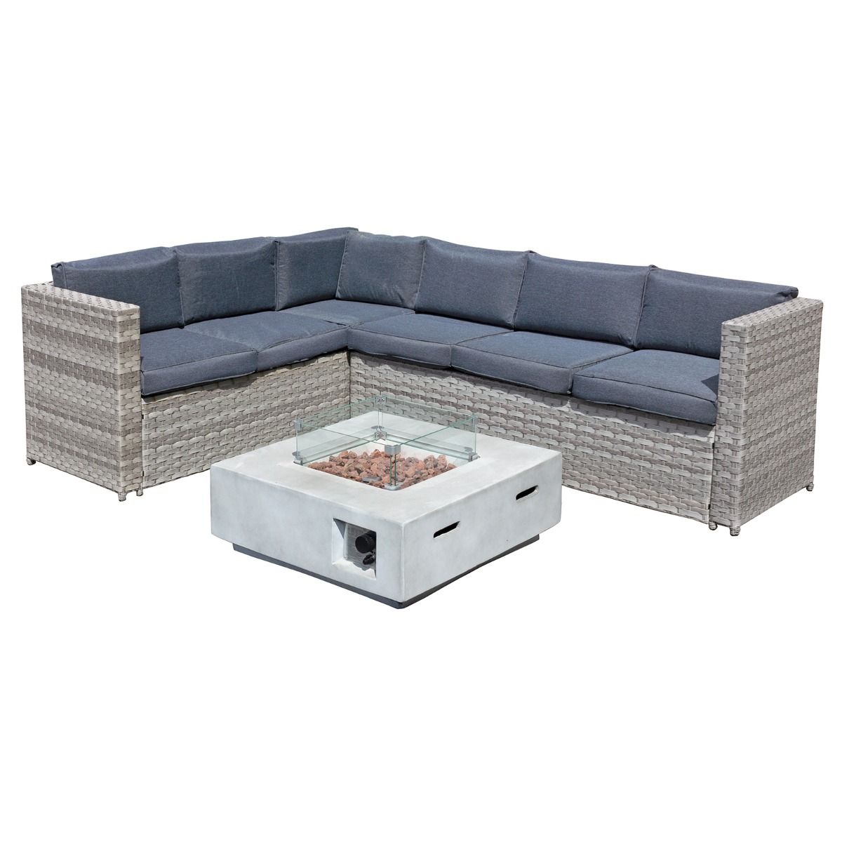 Acorn Rattan 6 Seat Corner Sofa Set with GRC Firepit in Dove Grey-JE Retailonline