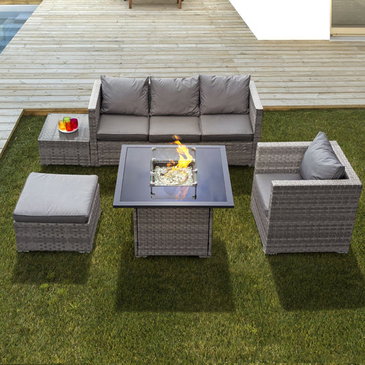 Acorn Rattan 5 Seat Firepit Lounge Set in Dove Grey-JE Retailonline