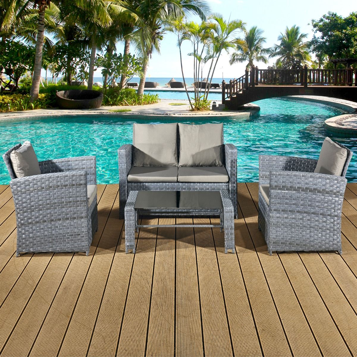 Acorn Rattan 4 Seat Lounge Set in Ocean Grey-JE Retailonline