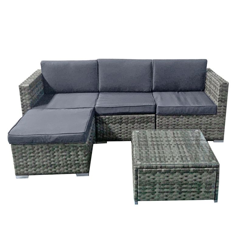 Trinidad KD Rattan 4 Seat Modular Chaise Garden Lounge Set in Grey-JE Retailonline