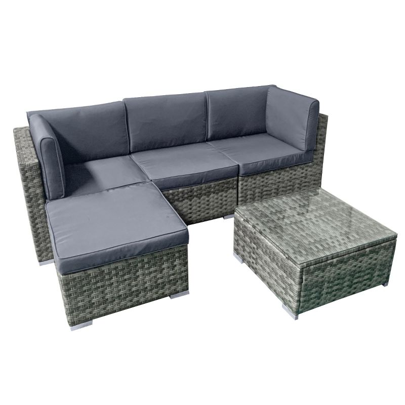 Trinidad KD Rattan 4 Seat Modular Chaise Garden Lounge Set in Grey-JE Retailonline