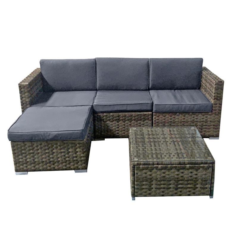 Trinidad KD Rattan 4 Seat Modular Chaise Lounge Set in Brown-JE Retailonline