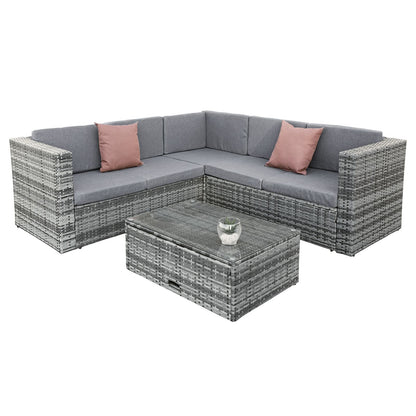 Hampton KD Rattan 5 Seat Corner Lounge Set in Grey-JE Retailonline