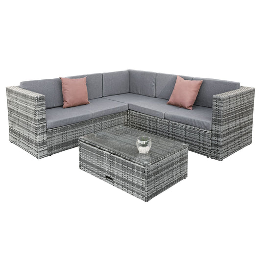 Hampton KD Rattan 5 Seat Corner Lounge Set in Grey-JE Retailonline