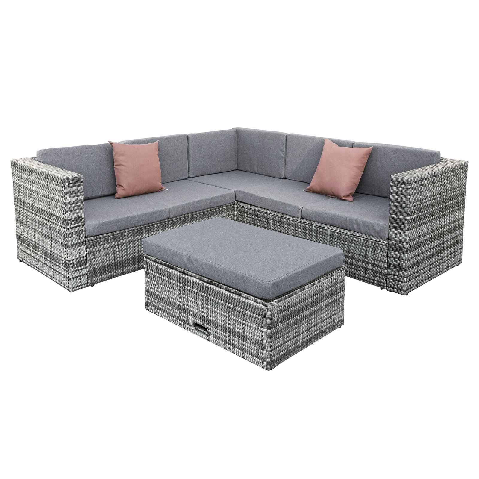 Hampton KD Rattan 5 Seat Corner Lounge Set in Grey-JE Retailonline