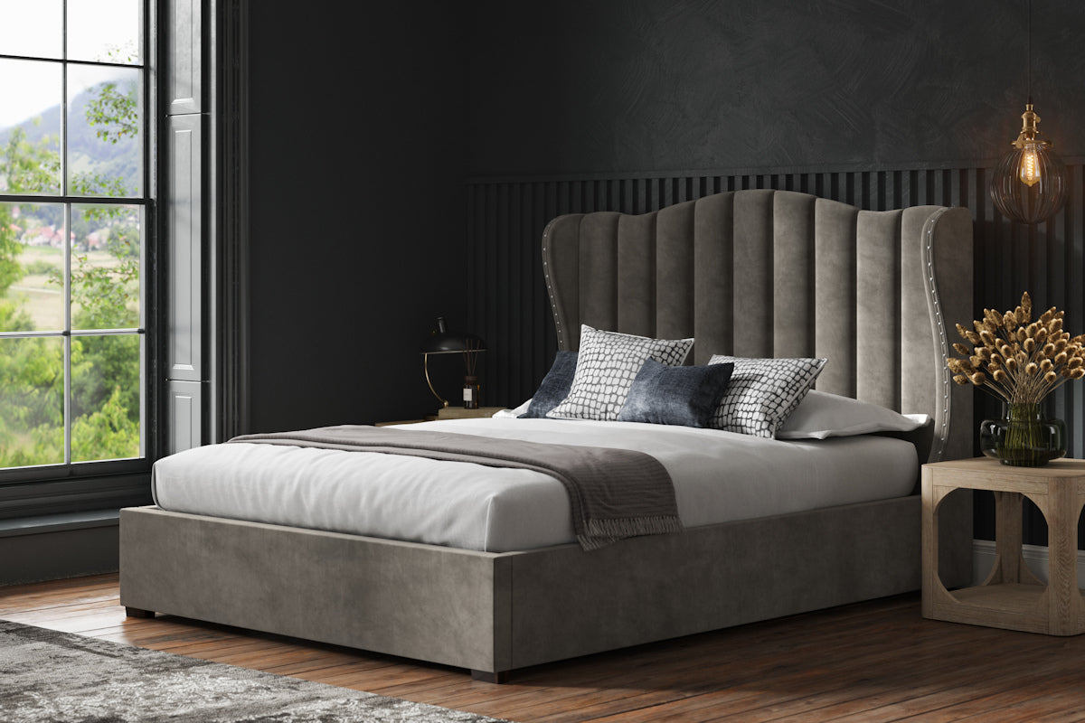 Emporia King Size Sherwood Fabric Velvet Ottoman Bed-JE Retailonline