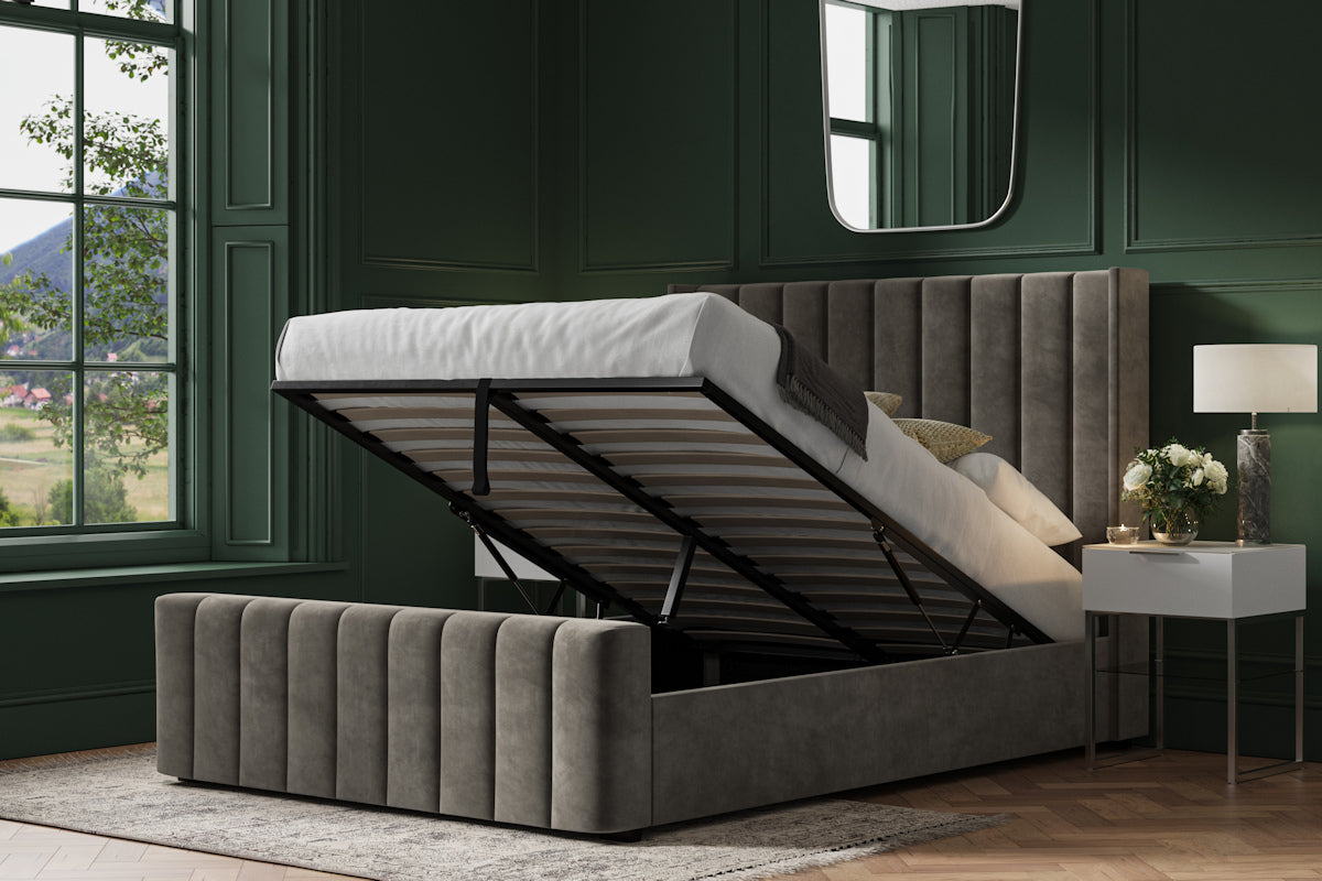 Emporia Kilworth Mid Grey Velvet Ottoman Bed-JE Retailonline