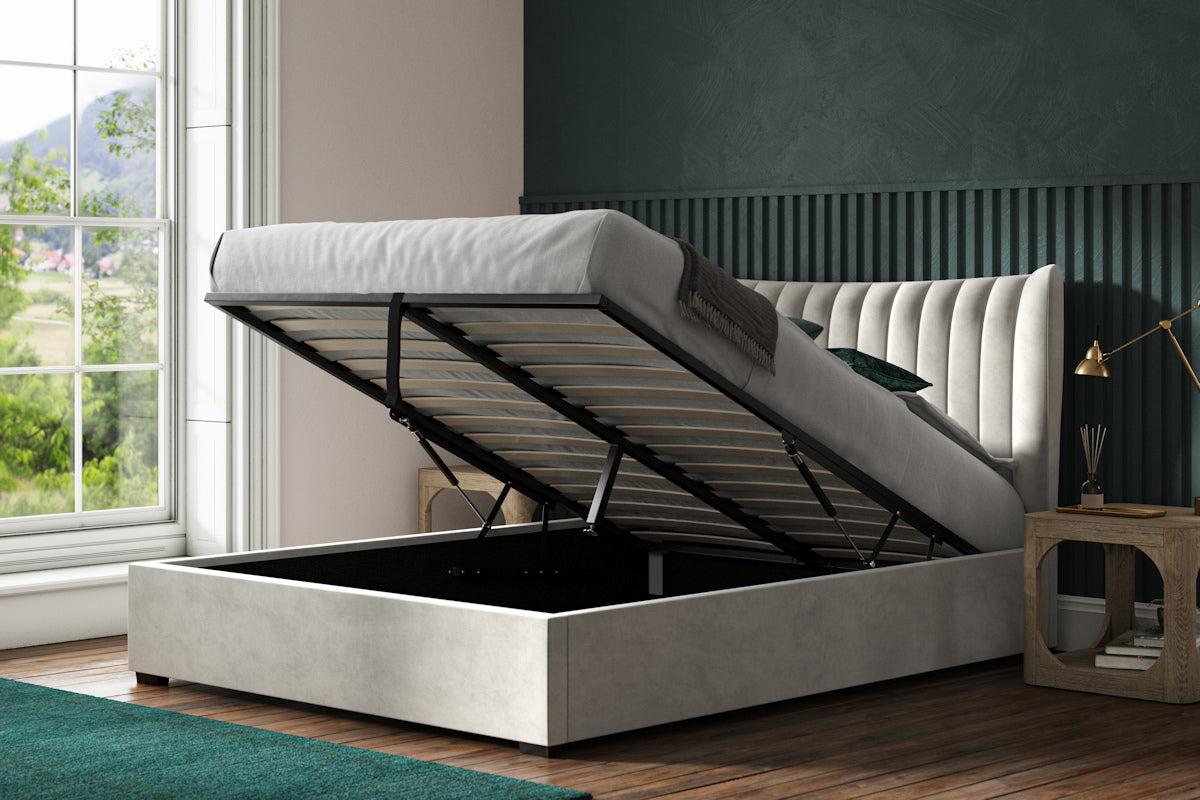 Emporia Harcourt Lt Grey Velvet Ottoman Bed-JE Retailonline