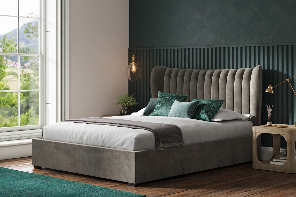 Emporia Harcourt Mid Grey Velvet Ottoman Bed-JE Retailonline