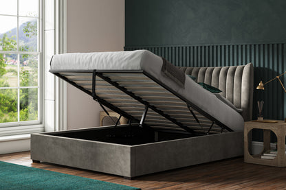 Emporia Harcourt Mid Grey Velvet Ottoman Bed-JE Retailonline