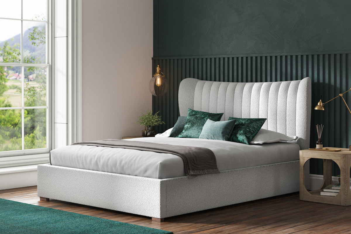 Emporia Harcourt - White Boucle King Size Ottoman Bed-JE Retailonline