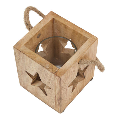 Natural Wooden Small Star Tealight Candle Holder