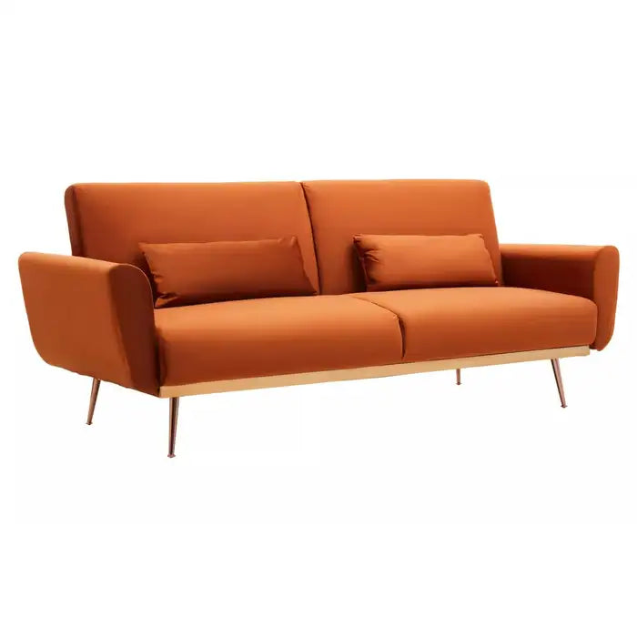 Hatton Burnt Orange Velvet Sofa Bed-JE Retailonline